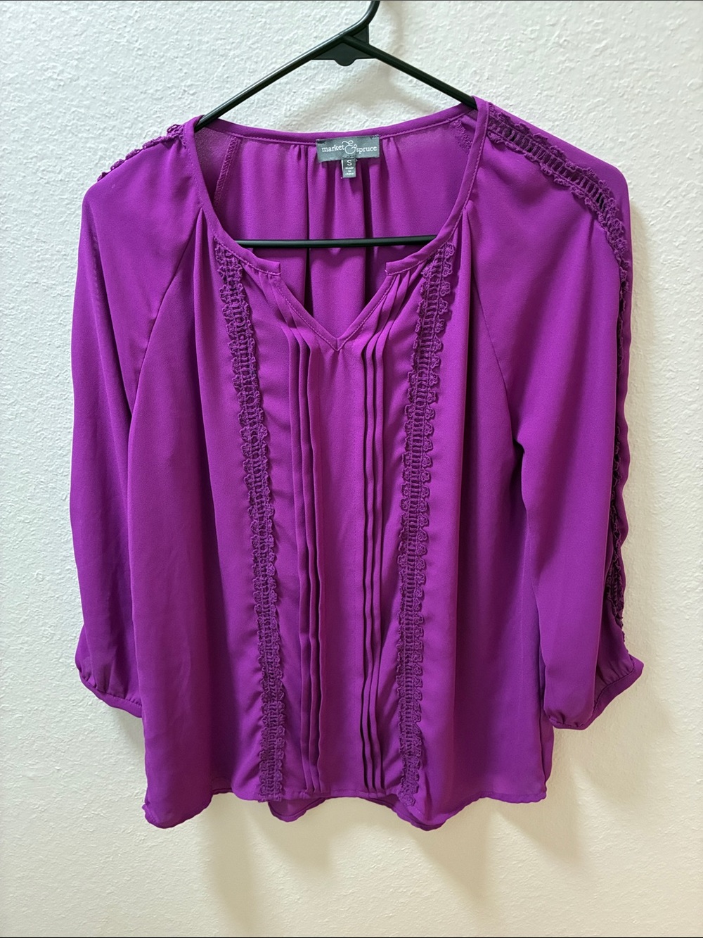 Market & Spruce Magenta Pintuck Peasant Blouse
